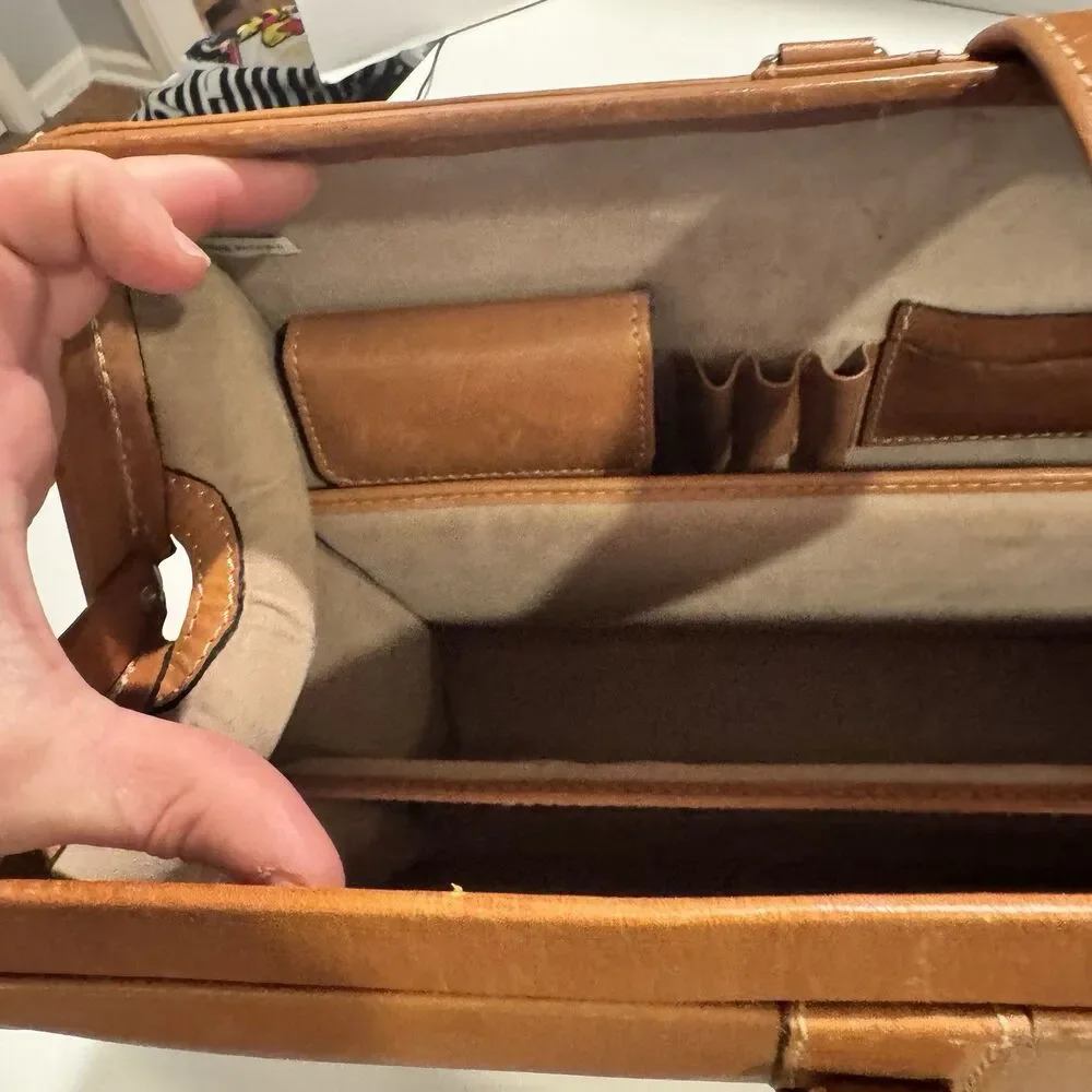 Bellino Brown Leather Hard Case Doctor Lawyer Laptop Top Load Security Briefcase
